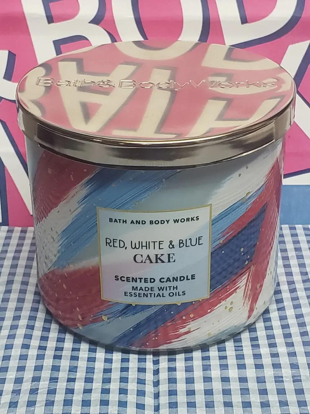 BBW Red White & Blue Cake Large 3 Wick 14.5oz Candle